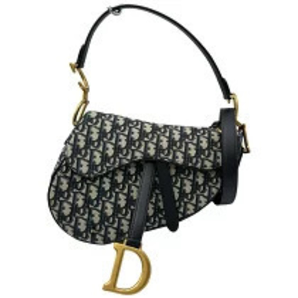 Christian Dior Oblique Saddle Bag Canvas Shoulder Bag Navy Blue